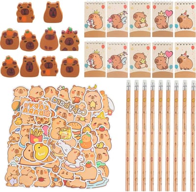 Set van 80 Stukken Schoolmateriaal, Notitieboek, Stickers en Gum voor Kinderen, Verjaardagscadeaus en Themafeesten