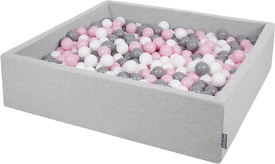 KiddyMoon Ballenbad voor kinderen Vierkant met 1000 ballen ∅7cm 120x30cm - Ballenbak voor Baby's - Ballenbak ballen kleurrijke - Met schuimvulling - Ballenbad foam - Voor sensorische - Hellgrau: Wit Grijs Poederroze