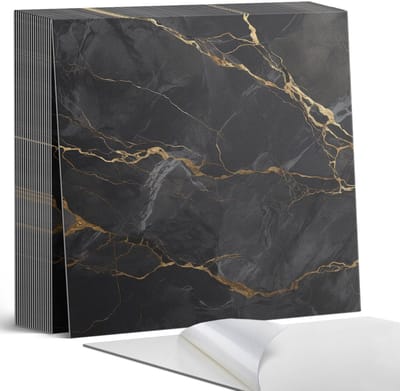 Coloray Plaktegels - Elegant marmer met aderen Zelfklevende Tegels - 20 cm x 20 cm - Zwart Plaktegels - 20 stuks - Vierkant PVC Tegels - Plaktegels Badkamer - Plaktegels Vloer - Vinyl Tegels - Wandtegel Zelfklevend