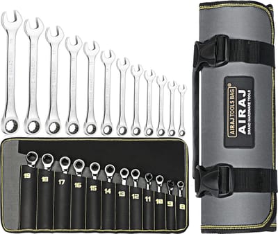 Metric ringsteeksleutelset (8-19 mm) - 12-delig / 72 tanden 5 graden / met groot draaimoment / roltas / chroom-vanadium-staal / professionele ringsteeksleutelset