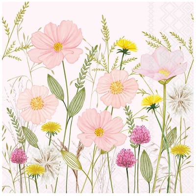 Ambiente Servetten 33 x 33 cm, Pastel Bloemen Roze, FSC Mix, Papieren Servetten, 20 Stuks