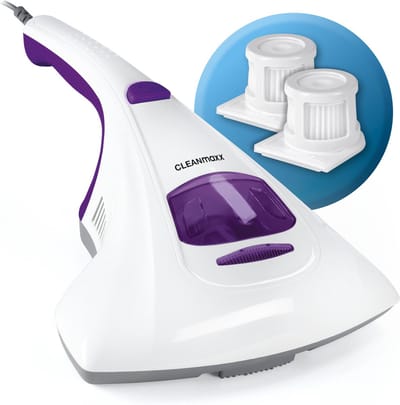 CLEANmaxx mijtstofzuiger met UV-C-licht en 2 EPA-filters, handstofzuiger voor matrassen voor mensen met allergieën, anti-mijt matrasreiniger die 99,9% van alle mijten, bacteriën en bedwantsen vernietigt, paars