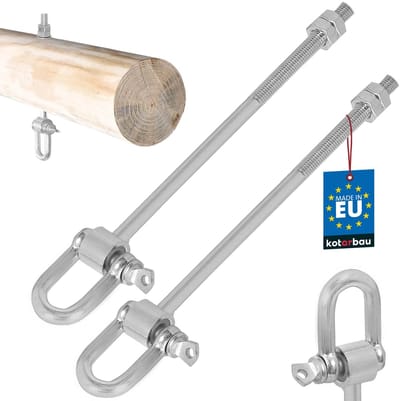 KOTARBAU® 2 st Schommelhaak, Verzinkt Staal, M10 x 200 mm, Zilver, Schommelhaken, met Schakel, Schommelhaak voor Houten Balk, Duurzaam en Veilig