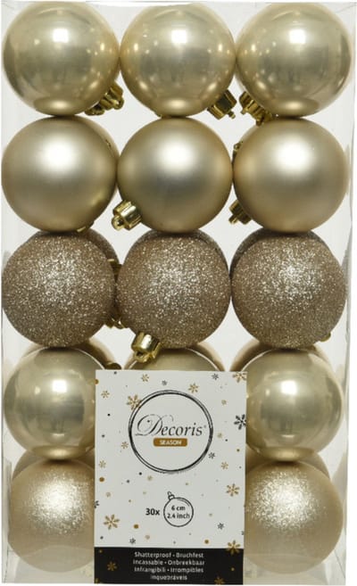 Decoris kerstballen - 30x st - champagne - D6 cm - kunststof - kerstversiering
