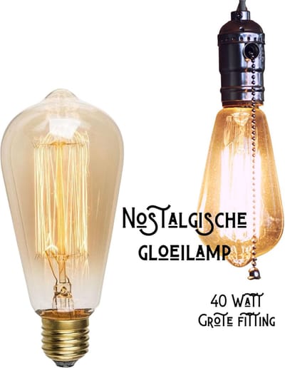Gloeilamp grote fitting - ST 64 Kooldraadlamp - Vintage - E27 Fitting 40 Watt - Retro - Decoratielamp - Klassiek