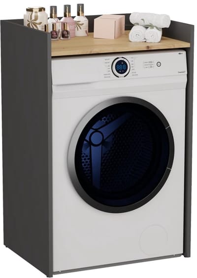 Hoge badkamerkast voor wasmachine en wasdroger - Antraciet en Artisan-eiken