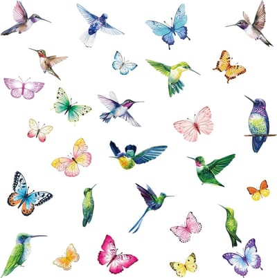 Waterdichte vinylstickers voor glas en muren, herbruikbaar, vogels en vlinders decoratie (59 stuks, 10 vellen)