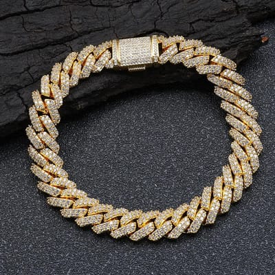 HHIOK 10mm Miami Cuban Link Ketting Dubbele Rij 5A Zirkonia Ruit 14k Verguld Iced Out Cuban Ketting Mannen Hip Hop Bling Sieraden W6702WW-18k Gold Plated black