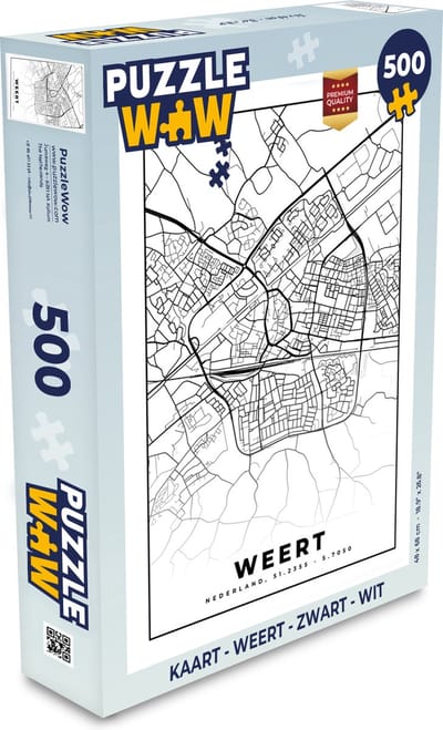 Puzzel Kaart - Weert - Zwart - Wit - Legpuzzel - Puzzel 500 stukjes