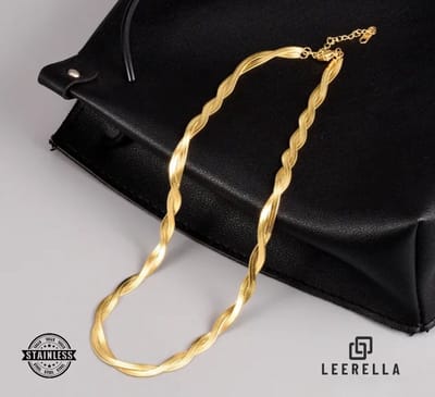 Leerella Tweekeer Gevlochten Slang Ketting – Luxe Roestvrijstalen Ketting in Goud-kleur – Verstelbaar & Waterproof 40+5 cm