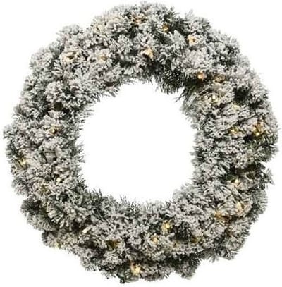 Groen/witte kerstkrans 60 cm Imperial met kunstsneeuw en led-lichtjes - Kerstkransen kerstversieringen/kerstdecoraties