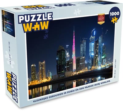 Puzzel Kleurrijke gebouwen in Dubai en een paarse Burj Khalifa - Legpuzzel - Puzzel 1000 stukjes volwassenen