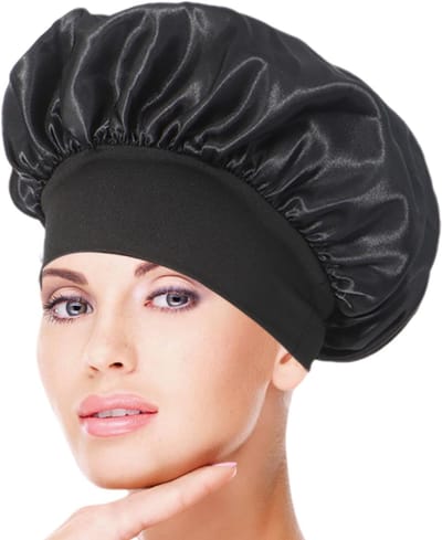 Satijnen haarwikkel - Haar tulband - Beschermend slapen - Ultra absorberend - 28x25 cm - Zwart