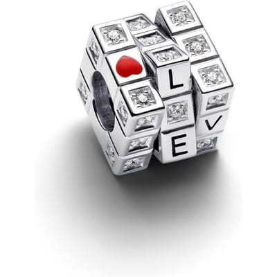Gloednieuwe Koperen Metalen Rubiks Kubus Tweekleurig Hartvormig Bedel Component Van Ketting Kralen Compatibel Met Authentiek Origineel Armband Hoog white