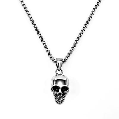 60cm Jasseron Ketting + Schedel Hanger Dames en Heren - RVS Zilverkleur