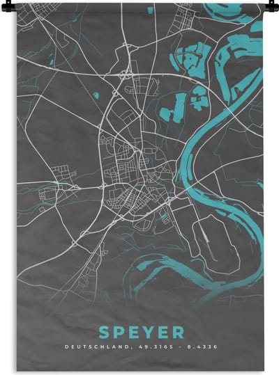 Wandkleed - Wanddoek - Plattegrond – Speyer – Blauw – Stadskaart – Kaart - Duitsland - 120x180 cm - Wandtapijt