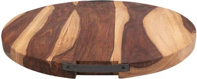 Bowls and Dishes Pure Rose Wood Duurzame Borrelplank XXL | Tapasplank | Serveerplank rond | Pizzaplank - met twee metalen handvatten - 59 cm | BBQ cadeautip!