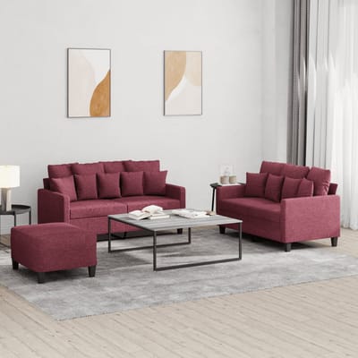 vidaXL - 3-delige - Loungeset - met - kussens - stof - wijnrood