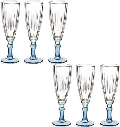 Vivalto Champagneglazen Exotic Collection - set 12x - blauw voet - 170 ml - Champagne flutes