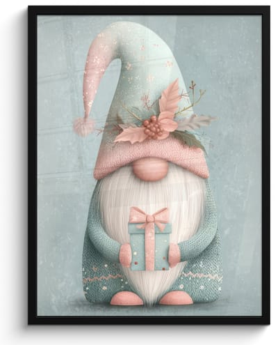 Poster in lijst - Fotolijst 60x80 cm - Posters - Kerstgnome - Cadeau - Groen - Posterlijst zwart - Decoratie - Wanddecoratie woonkamer - Muurdecoratie slaapkamer - Kerstversiering - Kerstdecoratie voor binnen - Kerstmis