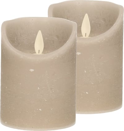 Anna's Collection Stompkaars - 2x - LED - taupe - H10 cm - bewegende vlam - kaars