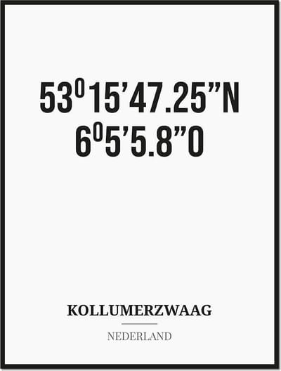 Poster/kaart KOLLUMERZWAAG met coördinaten