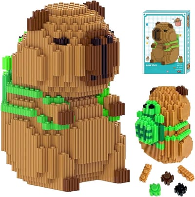 Mini Block Set van 1606 Stukken, Capybara Microblocks met Schildpad Gastcadeaus, Perfecte Verjaardagscadeaus voor Volwassenen en Kinderen