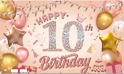 Dailygoods- Verjaardagsbanner Extra Lange - Feest Decoratie - Roségoud met Ballonnen - 180x110CM - Hoogwaardige Materialen - Duurzaam en Stevig - Feestdecoratie