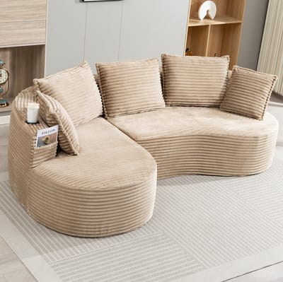 FloraGrace Hoekbank 250 x 152 cm - Met Bekerhouders En Zijvakken - Voor Woonkamer Of Slaapkamer - Corduroy - Khaki