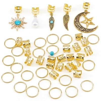 Goudkleurige haarsieraden dames dreadlock kralen set met maan ster veer en zon bedels bohemian haaraccessoires voor festivals feesten en vlechten