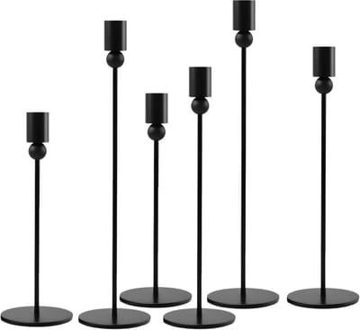Set van 6 zwarte metalen kandelaars voor dinerkaarsen - Decoratieve houders voor tafel en sfeer