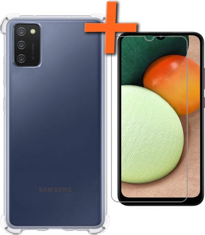 Hoes - Met Screenprotector - Geschikt voor Samsung Galaxy A02s - Sterk & Shockproof - Siliconen Case - Back Cover - Telefoon Hoes - Shock Proof - Transparant