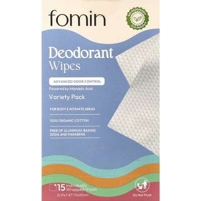fomin, Deodorant Vochtige Doekjes, Variëteitenpakket, 15 Individueel Verpakte Vochtige Doekjes gray
