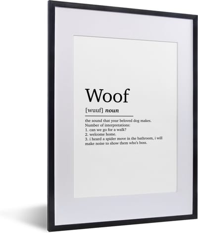 Fotolijst incl. Poster - Spreuken - Quotes - Woof - Woordenboek - Woef definitie - 30x40 cm - Posterlijst
