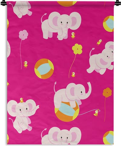 Wandkleed - Wanddoek - Olifant - Bloemen - Patronen - 90x120 cm - Wandtapijt