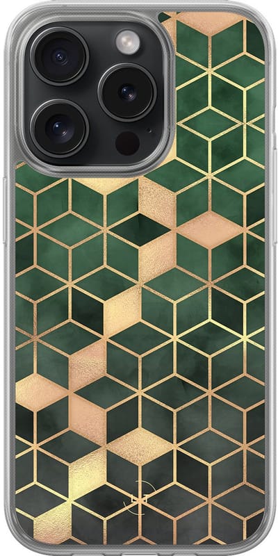 Hoesje geschikt voor iPhone 15 Pro - Kubus groen - 2in1 backcover - Print / Illustratie - Groen - Leuke Telefoonhoesjes