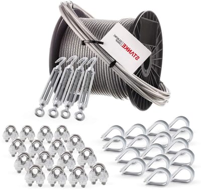Roestvrijstalen Touw Set - Staalkabel PVC-coating - Zware Lasten Zekeren - Corrosiebestendig V4A - 50 meter 4mm - Zilverkleurig