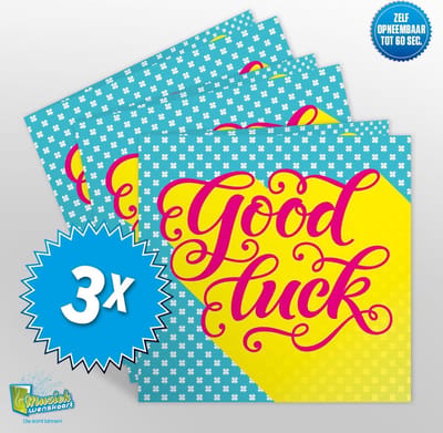 3x Muziekwenskaart - Good Luck – zelf opneembaar – 60 seconden – 21x21cm – hoge kwaliteit – inclusief envelop