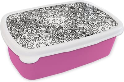 Broodtrommel Roze - Lunchbox - Brooddoos - Mandala - Zentangle - Patroon - 18x12x6 cm - Kinderen - Meisje