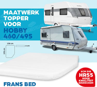 Topdekmatras Fransbed MAATWERK Hobby Caravan 460/495 Koudschuim HR55 dikte 6 cm