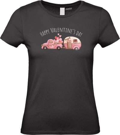 Dames T-shirt Valentine Camper | valentijn cadeautje voor hem haar | valentijn | valentijnsdag cadeau | Zwart dames | maat XS