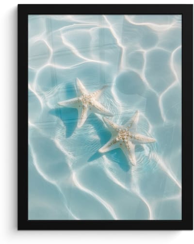 Poster in lijst - Fotolijst 30x40 cm - Posters - Zeesterren - Golvend water - Rustgevend - Posterlijst zwart - Decoratie - Wanddecoratie woonkamer - Muurdecoratie slaapkamer