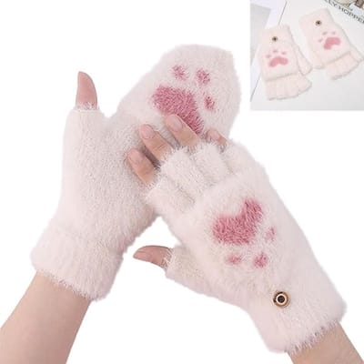 Vrouwen Vingerloze Handschoenen - Pluche Winterhandschoenen met Kattenpoot Design - Warm en Duurzaam