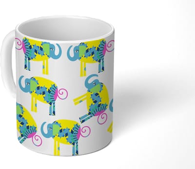 Mok - Koffiemok - Olifant - Geel - Ornament - Patronen - Mokken - 350 ML - Beker - Koffiemokken - Theemok