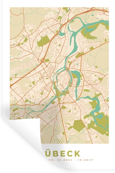 Muurstickers - Sticker Folie - Lübeck - Plattegrond - Kaart - Vintage - Stadskaart - 20x30 cm - Plakfolie - Muurstickers Kinderkamer - Zelfklevend Behang - Zelfklevend behangpapier - Stickerfolie