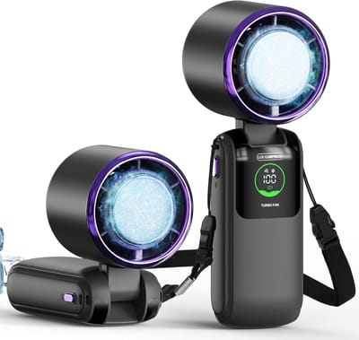 Draagbare draagbare turboventilator met ijskoeler - snelheid (1-100) 4000 mAh oplaadbare persoonlijke ventilator [16 uur koeltijd] Batterij-aangedreven kleine zakventilatoren, 20000 tpm