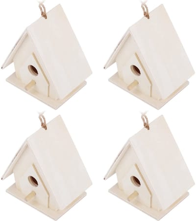 Dailygoods- Vogelhuisje 4 Stuks - Houten Vogelhuisje - Ongeverfd - Duurzaam Plathout - Decoratief - Klanttevredenheid Gegarandeerd - Nestkast