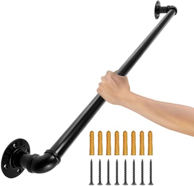 Trapleuning wandmontage - Buis trapleuning - Koolstofstaal - Industrieel - Weerbestendig - Antislip - Veilig - Binnen en buiten - 61 cm - 1 Stuk - Zwart