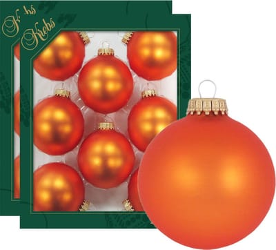 Krebs Kerstballen - wildfire velvet oranje - 16x - glas - 7 cm - mat - knalroze/felroze - kerstversiering