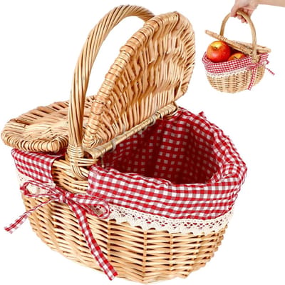 VHV - Picknickmand - Picknickmand voor 2 personen - Rieten picknickmand - Vintage stijl - Met koelvak - Inclusief bestek - Cadeau tip - Voor picknick en strand - 26.5*20*26cm - Natuurkleur